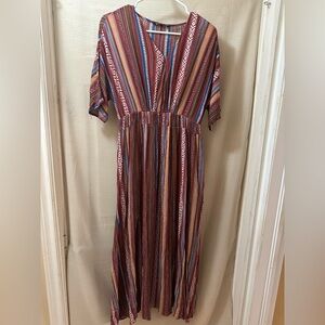 BloomChic Boho Stripe Maxi Dress | Elastic Waist | Size US 10